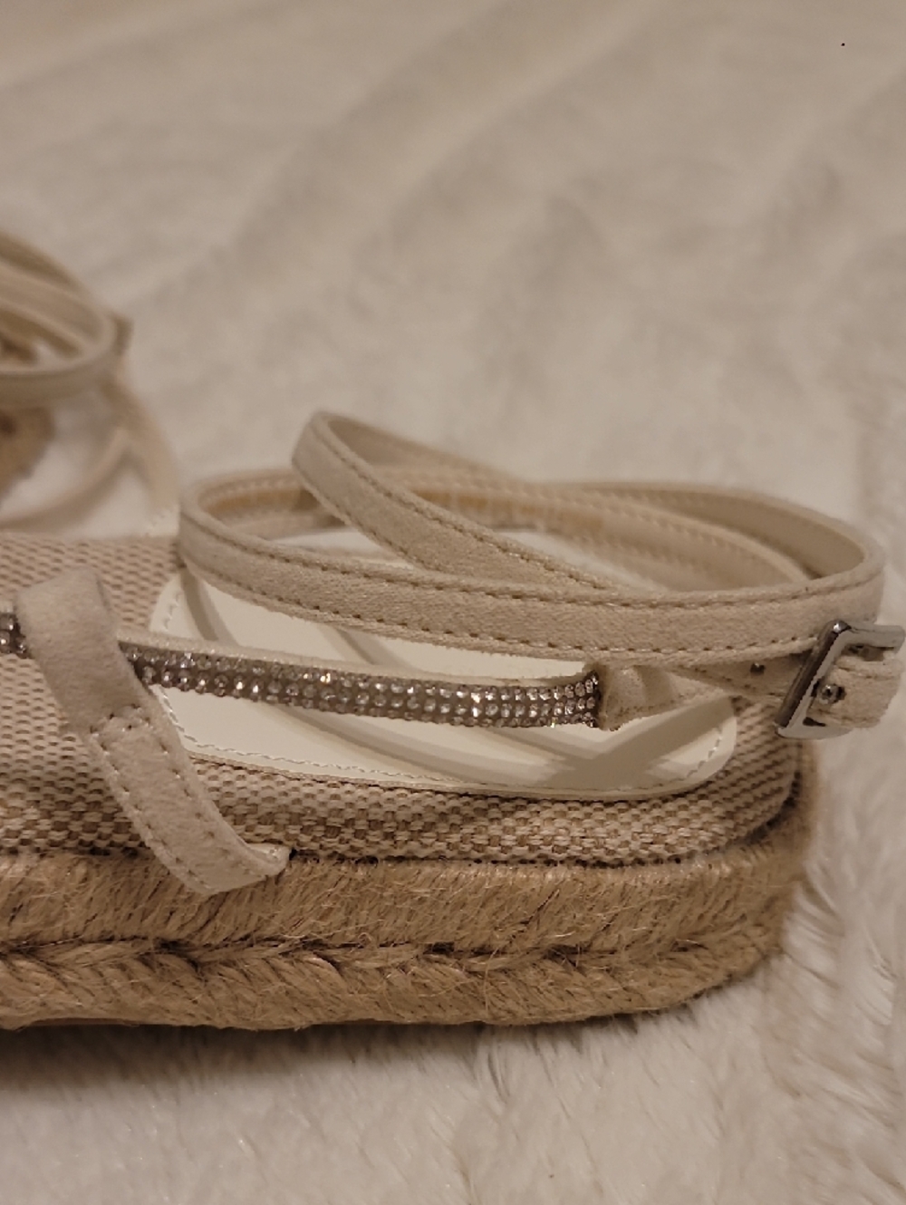H&M Neutral Espadrille Sandal with Rhinestone Straps - Picture 5 of 7